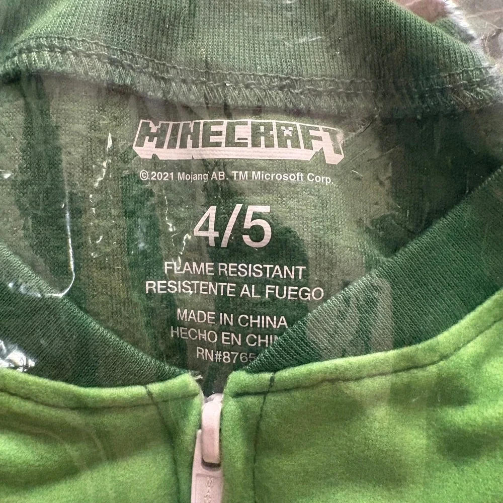 Minecraft Creeper‎ Pajamas Boys Size 4/5 Green New One Piece Union Suit NWT